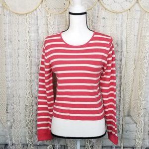 Zara Womens Coral Pink Stripe Crop Knit Sweater Lg